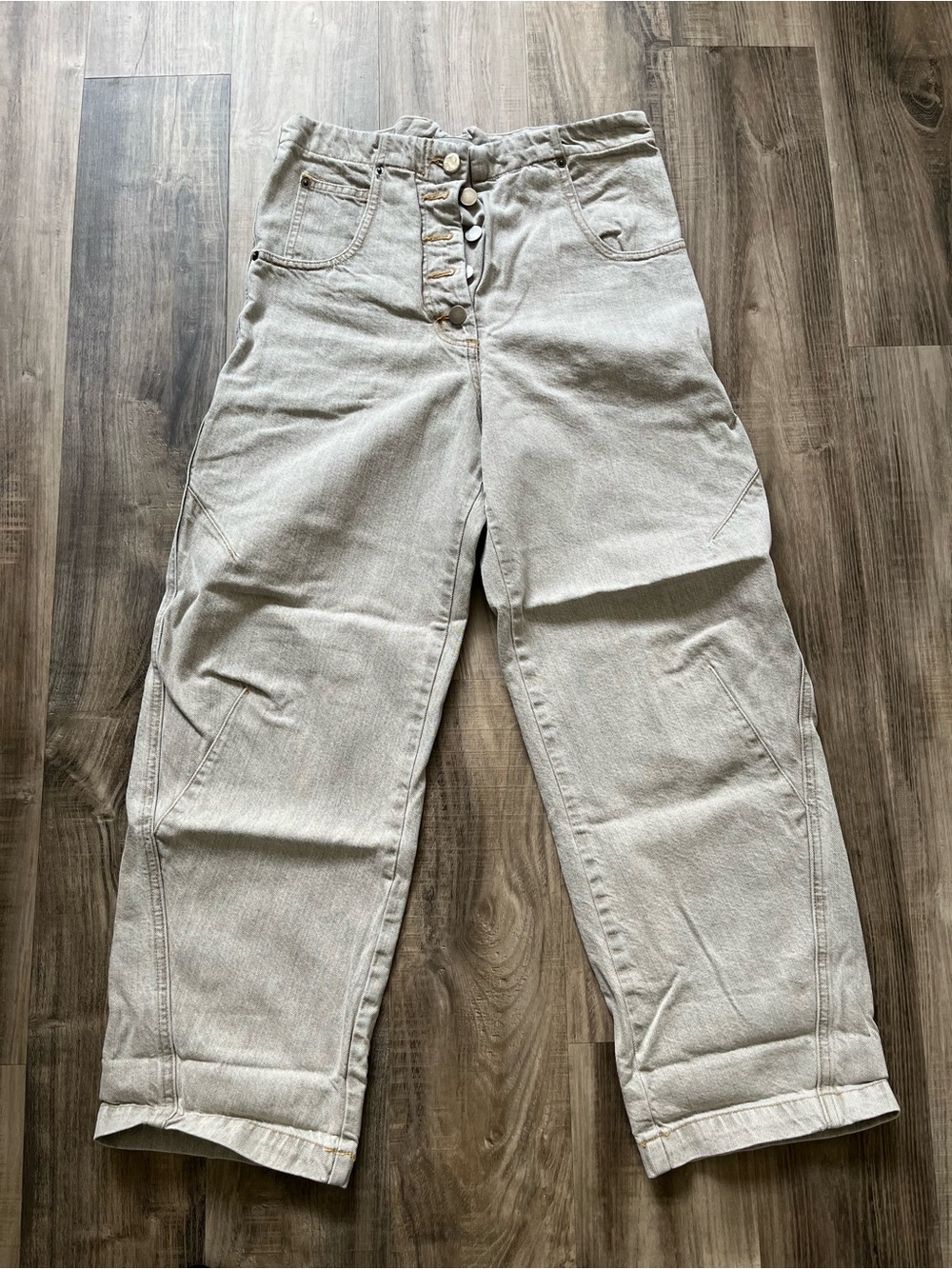 Rachel Comey Elkin Light Gray/ Beige Cotton Jeans with Contrast Stitching